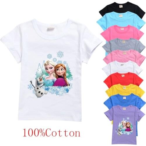 Disney Frozen Elsa Princess Print Kids T Shirts Funny Kawaii Cartoon Girls Tops Harajuku White O-Neck Short Sleeves Boys T Shirt