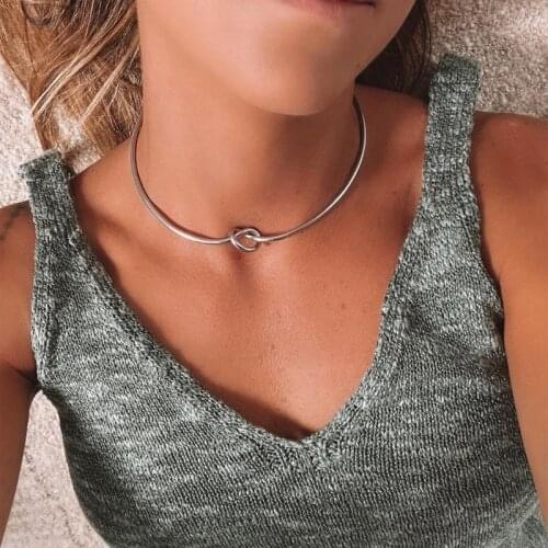 HuangTang Vintage Geometric Knot Choker Necklace for Women Silver Color Alloy Metal Collar Jewelry Party Accessories Gift 18092