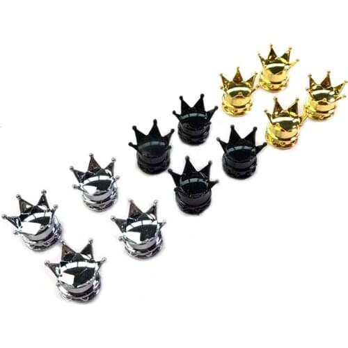 JEAZEA 4Pcs Crown Tires Tyre Dust Cover Cap Wheel Stem Air Valves Bolt Dustproof Caps Dust Cover Cap for Car Truck Motorcycle
