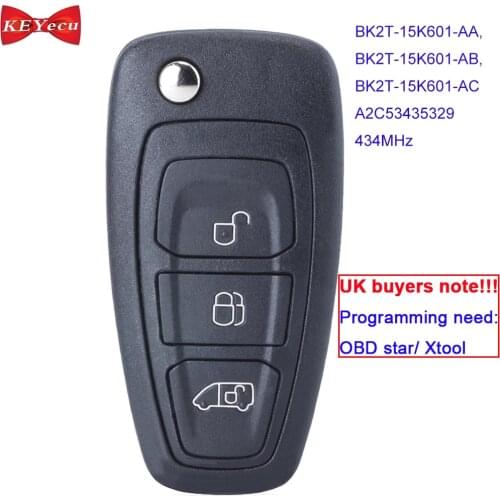 KEYECU for Ford Transit Transit Custom 2014 2015 2016 Remote Key Fob BK2T-15K601-AA/ AB/ AC 434MHz ASK ID63 Chip