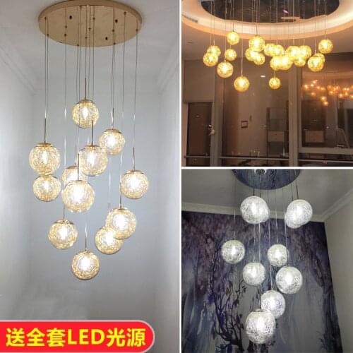 Creative modern minimalist staircase chandelier glass ball LED chandelier duplex villa spiral staircase chandelier