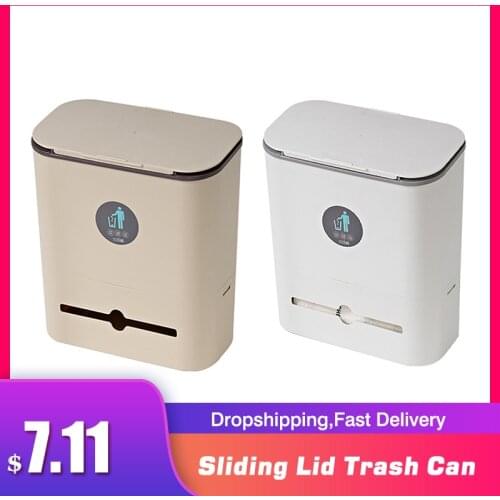Kitchen Sliding Lid Trash Can Kitchen Cabinet Wall Mounted Folding Waste Bin Kitchen Tools cubo basura plegable con tapa