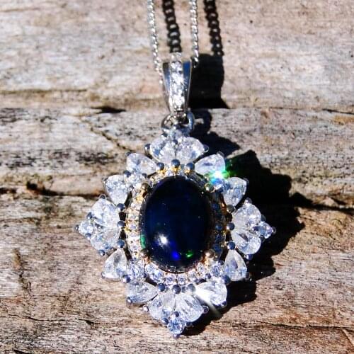 925 Sterling 1.25ct Black Opal Pendant Natural Opal Pendant Necklace in Silver Engagement Wedding Jewelry/natural necklace opal