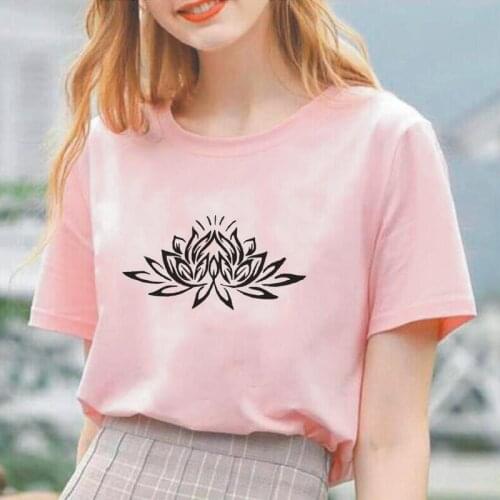 Fashion Print Tee Shirt Femme Beautiful Lotus Tshirt Women 2021 Summer Short Sleeve Casual T Shirt Women Tops Camiseta Mujer