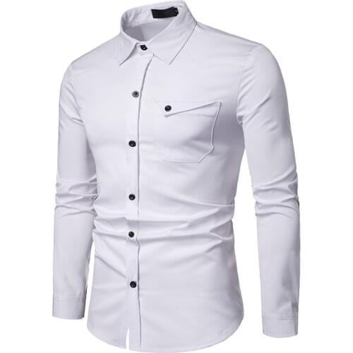 10 colors Men 2019 New Spring autumn Business Casual Solid Long Sleeve Cargo Shirts Male Fashion slim Dress Shirts Chemise Homme