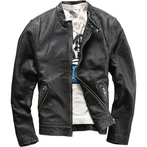 2021 Cowhide Jacket Top Layer Cowhide Mens Genuine Leather Jacket Casual Spring Autumn Leather Coat