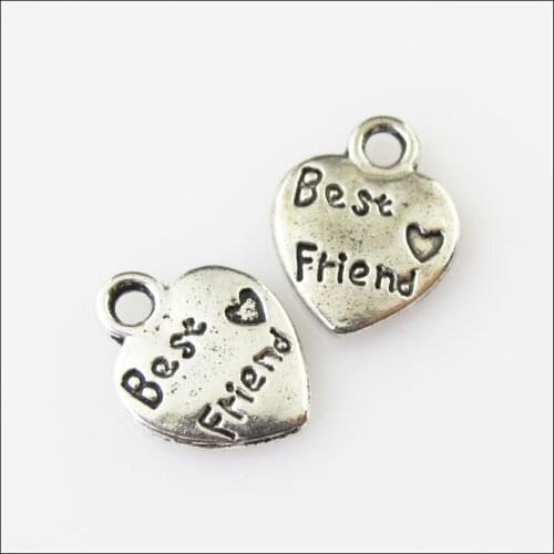 New 40Pcs Tibetan Silver Color Heart Best Friend Charms Pendants 9.5x12.5mm