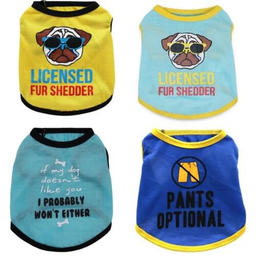 Dog Clothes Breathable Vest Cotton T-shirt Cartoon Printing Sunglasses Law Fighting Clothes Spring and Summer Puppy Clothes