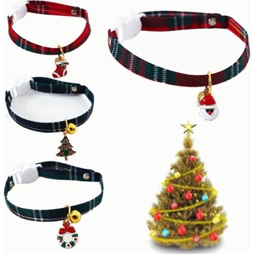 Christmas Pet Cat Charm Collar with Bell Adjustable Buckle Security Collar for Cats Kitten Collar Breakaway Collar Gato Mascota