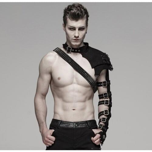 PUNK RAVE Mens Punk Metal Armlet Shoulder Soft Crinkled Leather Heavy Punk personality Stage Performance Arm Mens Accessories