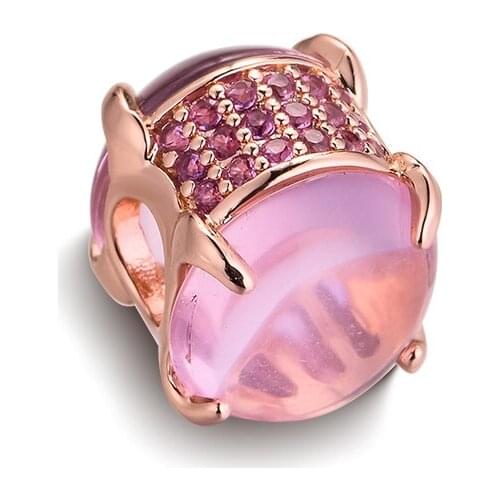 Fits for Pandora Charms Bracelets Pink Oval Cabochon Rose Beads 100% 925 Sterling Silver Jewelry Free Shipping