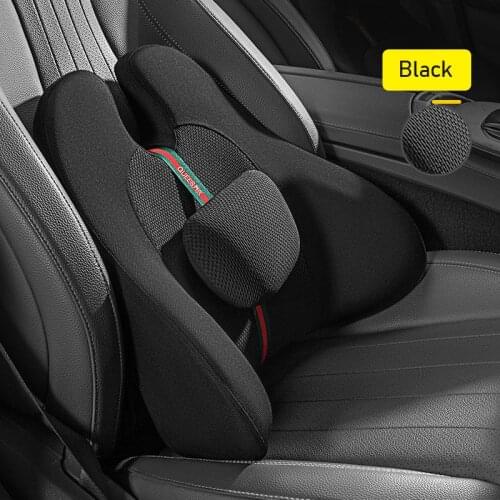 JINSERTA Lumbar Support Car Pillow Office Chair Cushion Low Pain Waist Cushions Memory Foam Black Posture Correct Auto Pillows