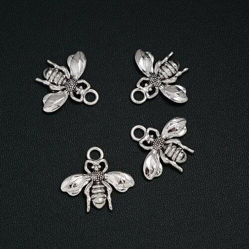 15pcs/Lots 20x22mm Antique Silver Plated Bee Charms Insect Pendants For Keychain Jewellery Making Supplies Parts Handmade Kit