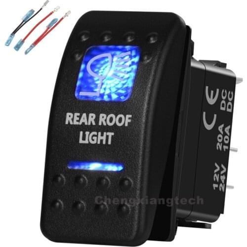 Blue Led 5 Pin on-off SPST Rocker Push Switch Rear Roof Light Waterproof Overload protection Car Boat 12v/24v+Jumper Wires Set