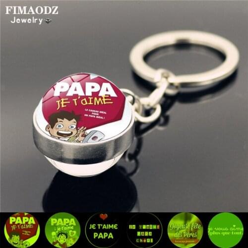FIMAODZ Luminous Super Papa Keychain Glowing Double-sided Glass Ball Pendant Key Chain Best Dad Keyring Men Fathers Day Gift