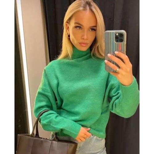 Xikom 2021 Women Green warm Vintage oversize Long Sleeve sweater Female Fashion Elegant Pullover Streetwear Casual Chic Top