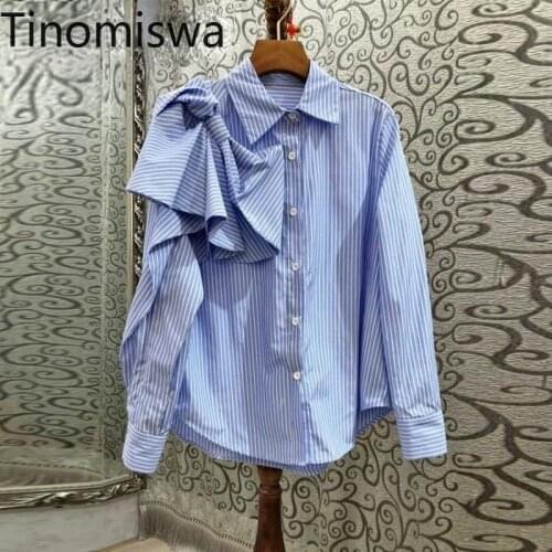 Tinomiswa Office Ladies Striped Shirt Women Bow Knot Patchwork Long Sleeve Simple Blouse Women Korean Style Tops New Arrival
