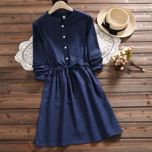 YYCZF 2021 Autumn Embroidery Long Shirt Dress Vintage Casual Cotton Linen Women Long Sleeve Sundress Kaftan Plus Size Vestido