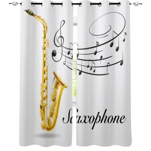 Saxophone Music Note Modern Blackout Curtains For Living Room Bedroom Window Treatment Blinds Drapes Kitchen Curtains