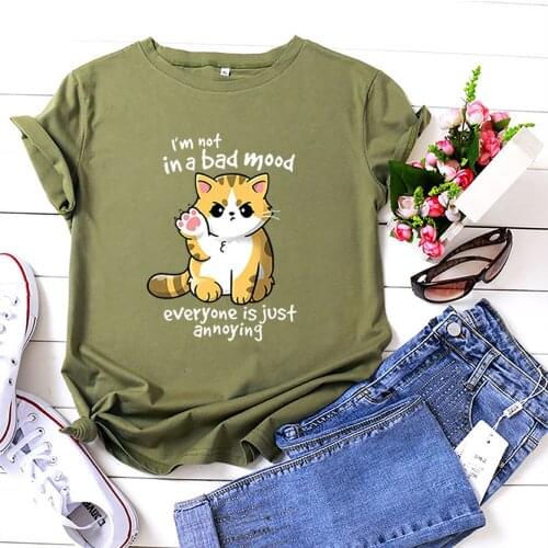 I'm Not In A Bad Mood Funny T Shirt Women Summer Short Sleeve Cotton Tshirt Women Loose Camiseta Mujer Casual Tee Shirt Femme