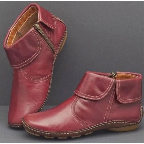 Women Ankle Boots Ladies Zipper Boots Womens Comfort PU Leather Autumn Woman Sewing Casual Female shoes