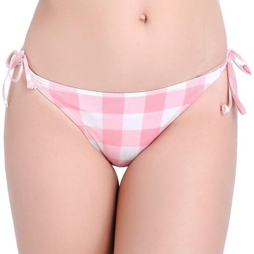 2021 New Bikini Pants Sexy Island Resort Slim Female Triangle Swimming Trunks Bandage Thong Women Plaid Pink Micro Swim Pants