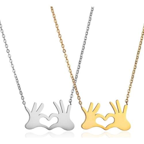 Funny Gold Color Stainless Steel Love Gesture Heart Choker Necklace for Women Lovely Small Hand Bohemian Necklace Jewelry