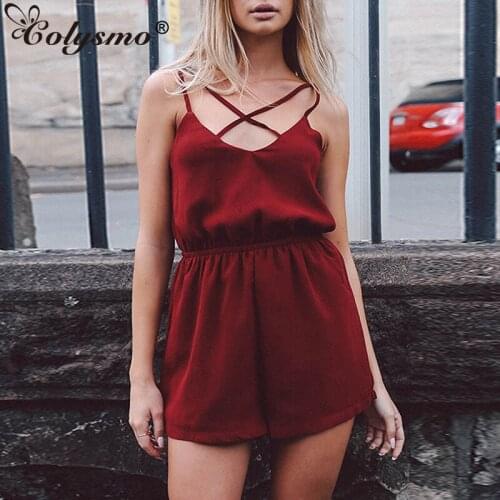 Colysmo Summer Playsuits 2020 V-neck Hollow Out Sleeveless Backless Sexy Jumpsuit Beach Casual Loose Rompers Black Overalls