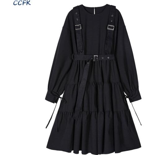 Gothic Lolita Dress Women Japanese Harajuku Black Midi Dress Vintage Ruffles Long Baggy Cosplay Punk Kawaii Emo Clothes Indie