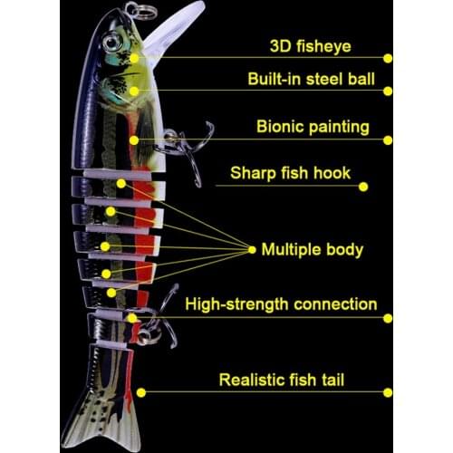 1pcs Minnow Fishing Lure 10cm 17.4g Multi Jointed Sections Crankbait Artificial Hard Bait Bass Trolling Pike Carp Fishing Tools