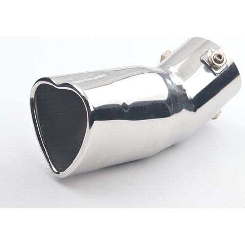 Bright Silver Stainless Steel Bolt-on Exhaust Tip for Bend Muffler Pipe, Heart Shaped Cut, 63mm Inlet, 72mm Outlet, 120mm Long
