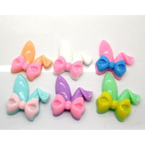 10Pcs Mixed candy color Lovely Resin Rabbit Head Bow Decoration Crafts Beads Flatback Cabochon Scrapbook DIY Embellishments