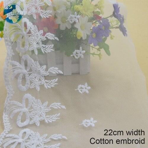 10yards 22cm white lace cotton embroidery lace french lace ribbon fabric guipure diy trims warp knitting sewing Accessories#3060