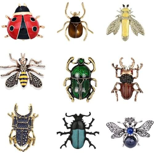 100pcs/lot Wholesale 9styles insect bee/beetle enamel rhinestone brooch for party/gift/wedding dress decoration