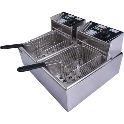 220V Electric Deep Frye 12L Countertop Stainless Steel Large Double Cylinder Electric Fryers
