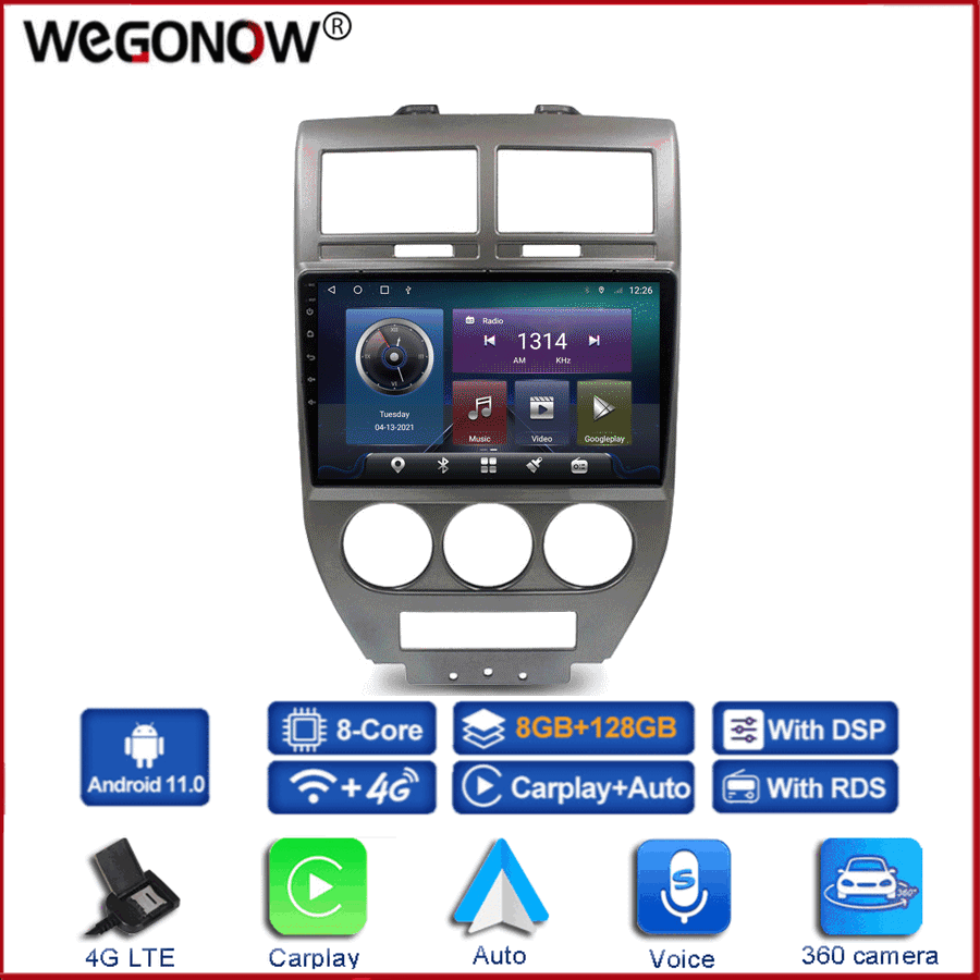 360 Panoramic Camera CanBus 6GB+128GB Android 10.0 Car DVD Player GPS WIFI Bluetooth Radio For Jeep Compass MK 2006 - 2009 2010