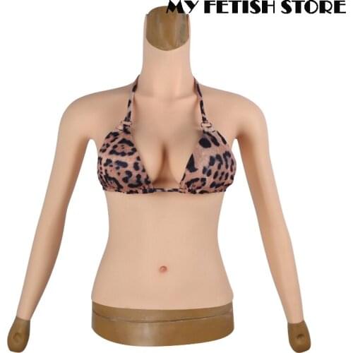 5G High Neck Long Sleeves Crossdressing Realistic No Oil Silicone D Cup Breast Form Half Body Suit Transgender Drag Queen