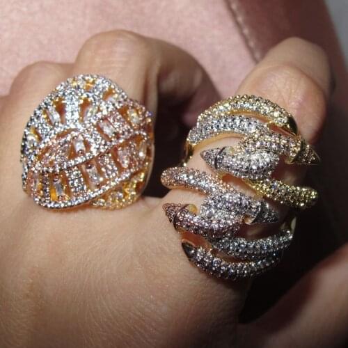 Promotion hot sale Women classic fashion cubic zircon geometric multi color ring designer copper party jewelry