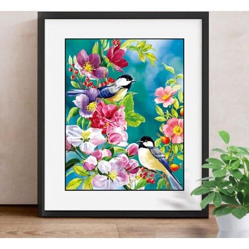 Diamond Embroidered Flowers Cross Stitch DIY 5D Full Diamond Painting Birds Mosaic Pictures Home Decorations