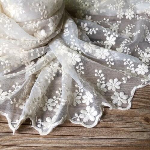 Beige Dense Cotton Flower Lace Embroidery French Tulle lace Fabric For DIY Sewing Summer Dress Dance Prom Wedding fabric