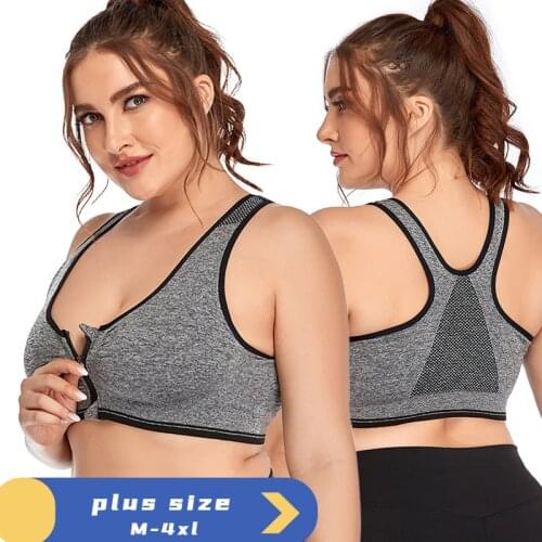 Plus-size Front Zipper Shock Resistant Sports Bra for Women Running Yoga Bra Wireless Sports Bra Gym Accessories Women Crop Top