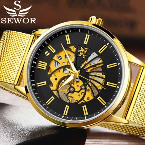 Relogio Masculino SEWOR Men Watch Skeleton Hand Wind Mechanical Male Clock Top Brand Luxury Sport Military Waterproof Wristwatch