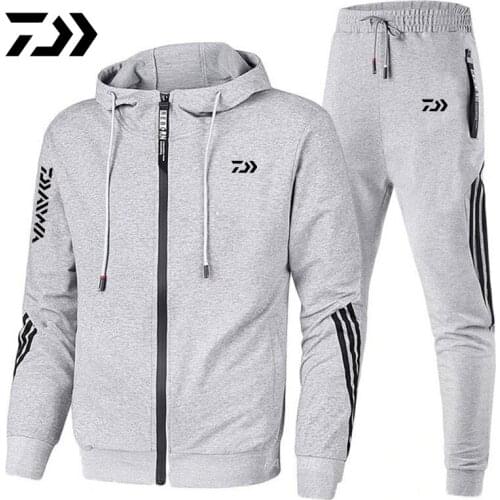 Daiwa Spring Autumn New Breathable Cotton Fishing Clothes Long Sleeve Hooded Fishing Jackets Outdoor Sport Fishing Set Mens