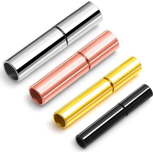 316L Stainless Steel Tube Clasps with Safe Snap Lock Fit 1-4mm Leather Cord Bracelet Necklaces Connector Jewelry Making DIY 1PC