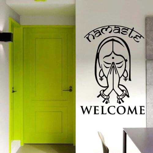 Welcome Words Wall Decals Indian Yoga Namaste Vinyl Wall Sticker Creatives Home Decoration Living Room Office Entry Way Y641
