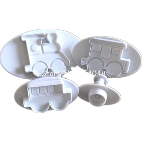 Hot Sale 4PCS/Lot Train Shape Cake Decorating Tools Plastic Cake Cookie Molds Cutter Kid Children Love Pastry Baking Stencils