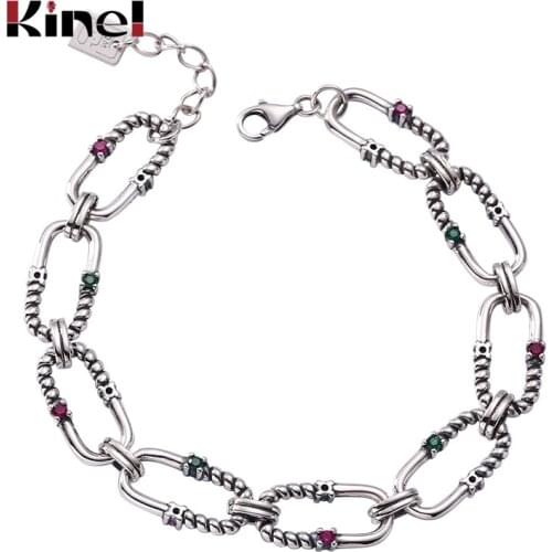 Kinel Wholesale Silver 925 Jewelry Geometry Bracelet for Women Vintage Simple Zircon Accessories Party Gift