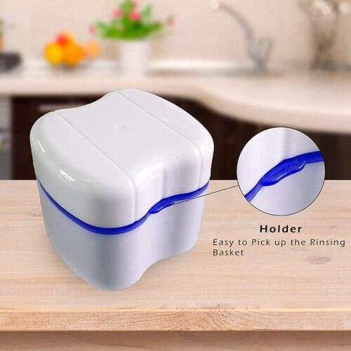 Denture Box with Specially Designed Holder for Rinse Basket, Great for Care, Easy to Open, Store and Retrieve