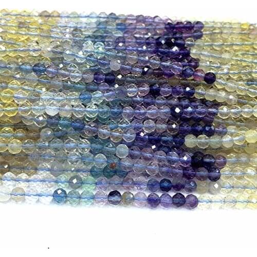 Veemake Fluorite Natural Charms Gemstones Necklace Bracelets Earrings Faceted Small Round Women Beads For Jewelry Making 06629