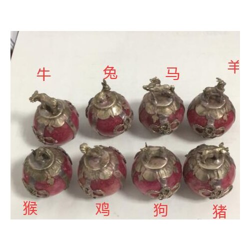 Metal Crafts Collectible Decorated red Jade Tibet Silver some Jixiang beast selection Statue ( choose animal shape)